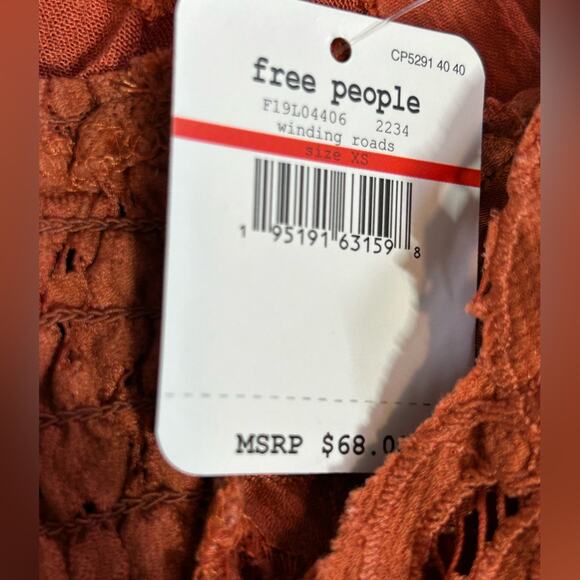 Free People Adella Cami NWT Winding Roads Rust Crochet Lace Peplum Ruffle XS - Picture 12 of 16